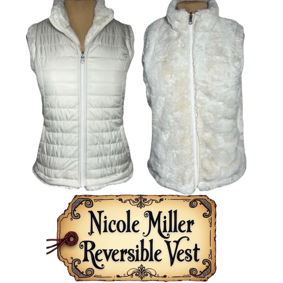 nicole miller original off white ivory reversible puffer vest size S - Picture 3 of 15